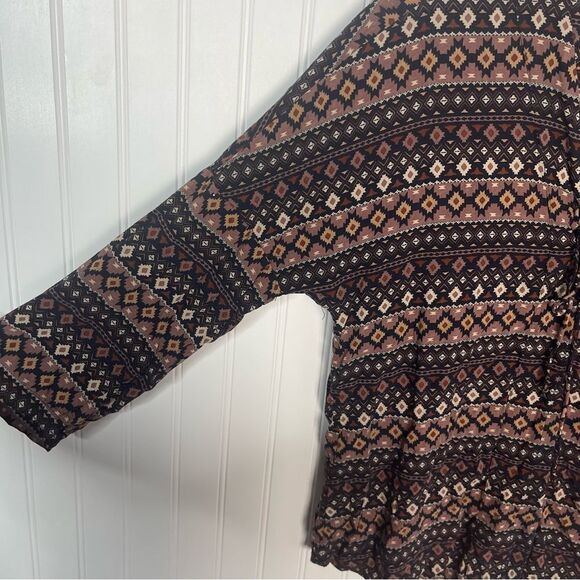 Anthropologie Tyhlo Top Small Brown Black Boho Peasant Casual 3/4 Sleeve - Picture 4 of 6